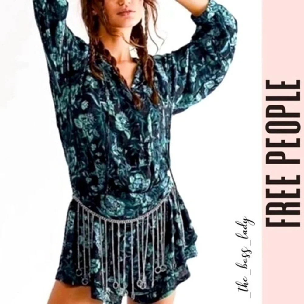 Free People romper floral boho green